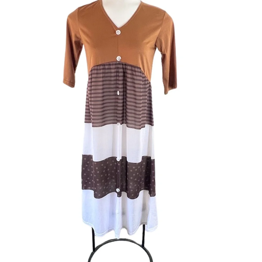 Polka Dots & Stripes Dress Beach Cover-up Loungewear Casual Midi - Picture 7 of 11